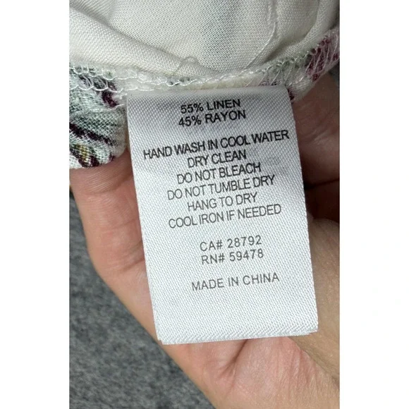 Joie Pants Womens 4 Pink White Floral Linen Blend Wide Leg Paperbag Waist Crop - Picture 9 of 14